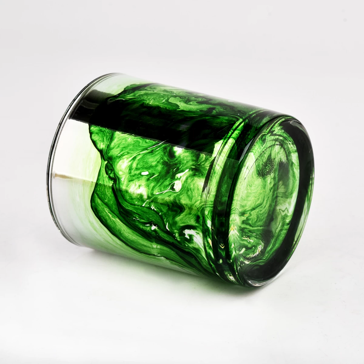 Effet vert de peinture colorée en gros sur des pots de bougie en verre de 300 ml avec un faible MOQ de Sunny Glassware