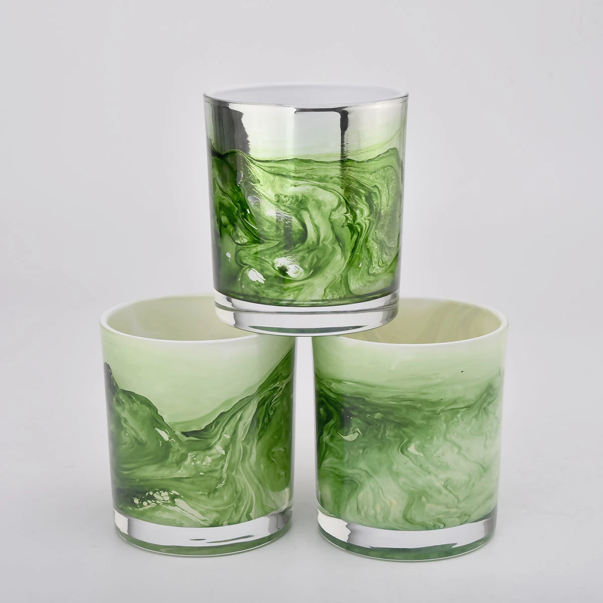 Efect verde de pictură colorată cu ridicata pe borcane de lumânare de sticlă de 300 ml cu MOQ scăzut de la Sunny Glassware