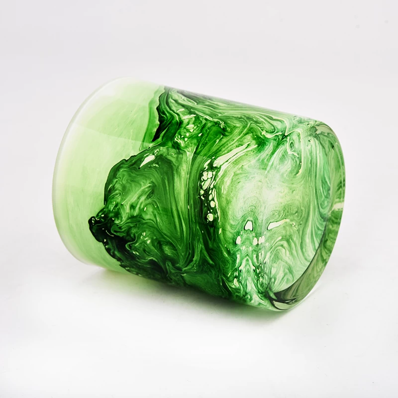 green mountain custom painted glass candle vessel for Spring