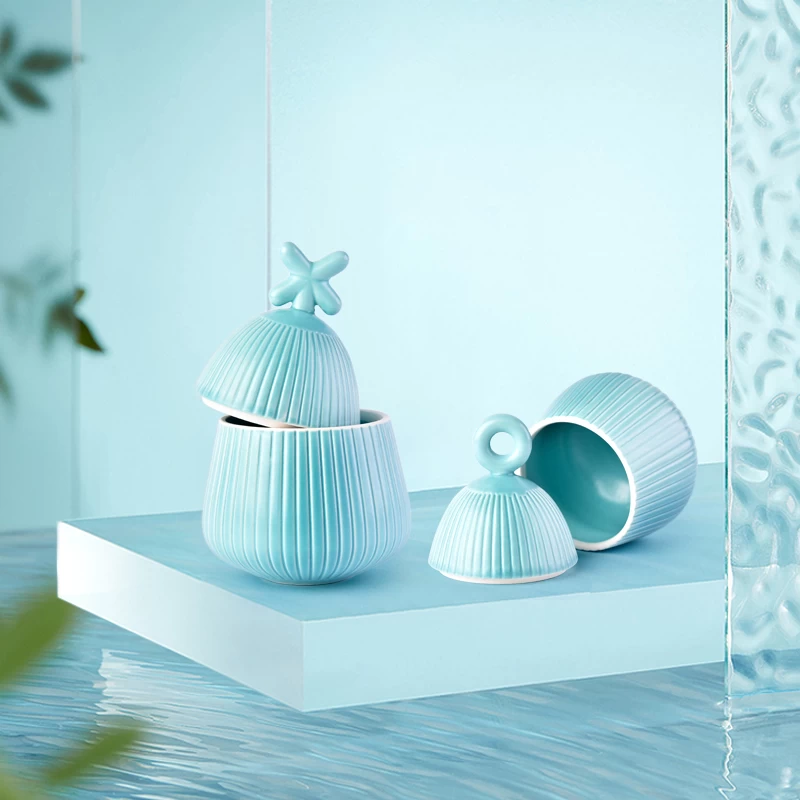 9oz Luxury matte ceramic candle jars with lid V-Shaped design