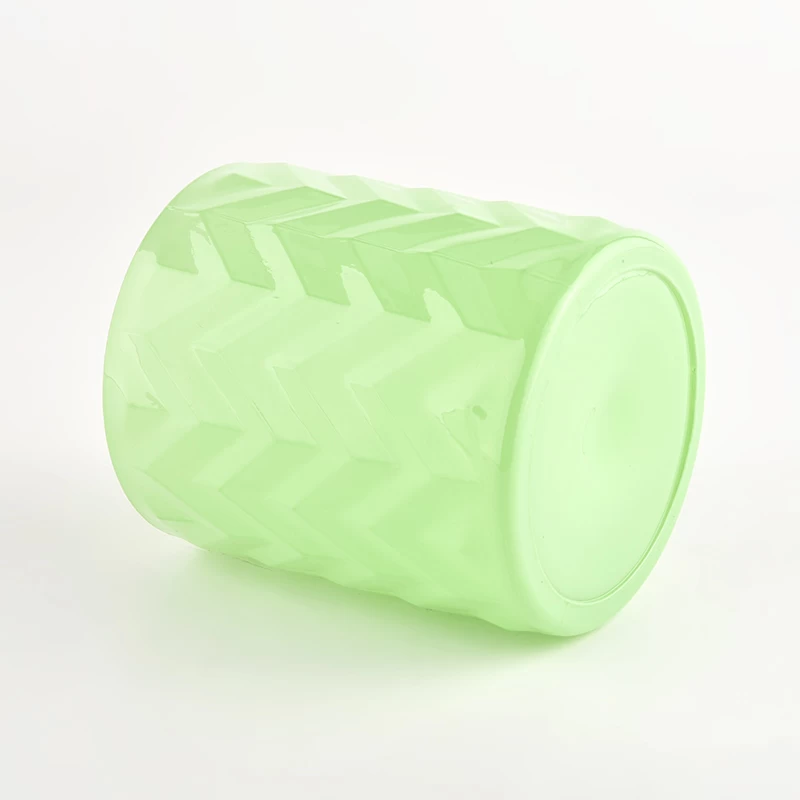 unique wave design glass jars for candles green 400ml wholesale