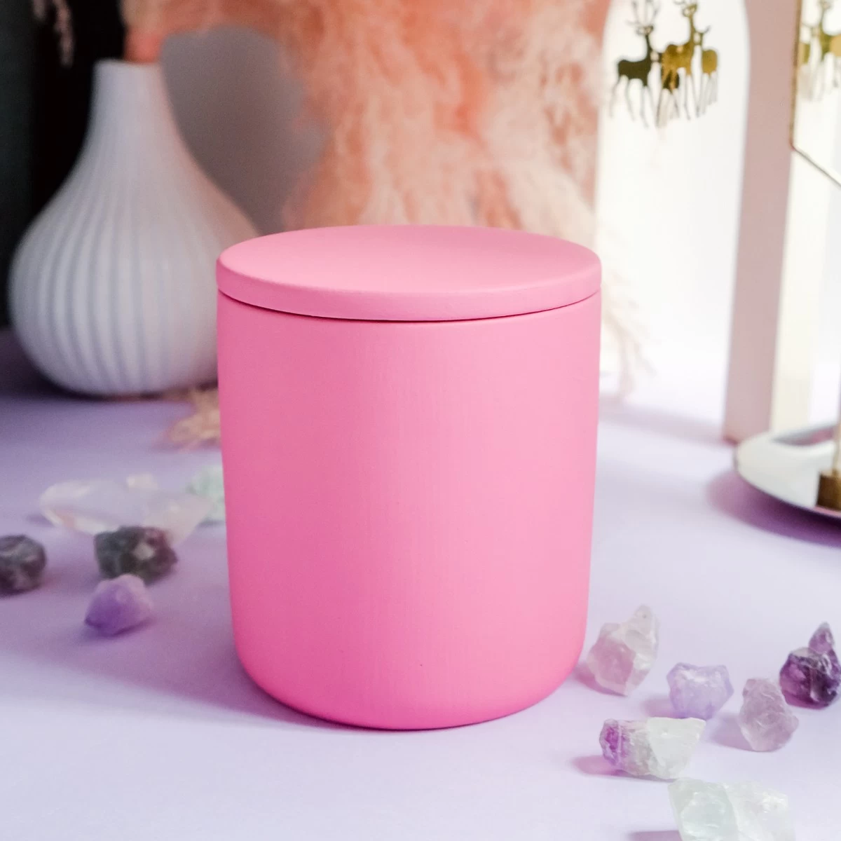 Sunny colorful concrete candle jar with lids for wholesale - COPY - b3b0wt