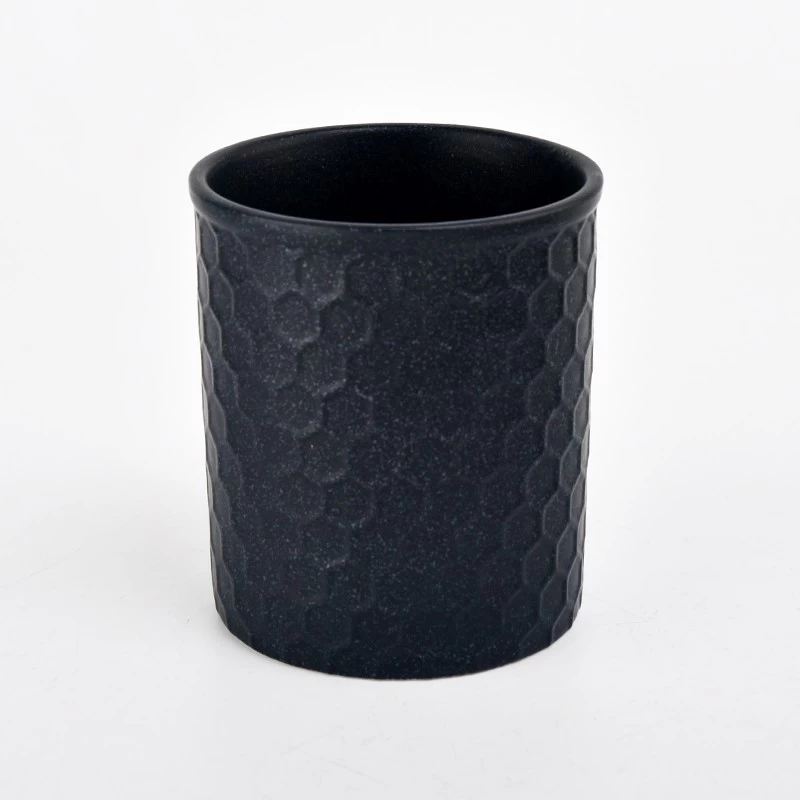 pots de bougie en céramique de bougie de bocal vide décoratif de maison noir mat de luxe en gros