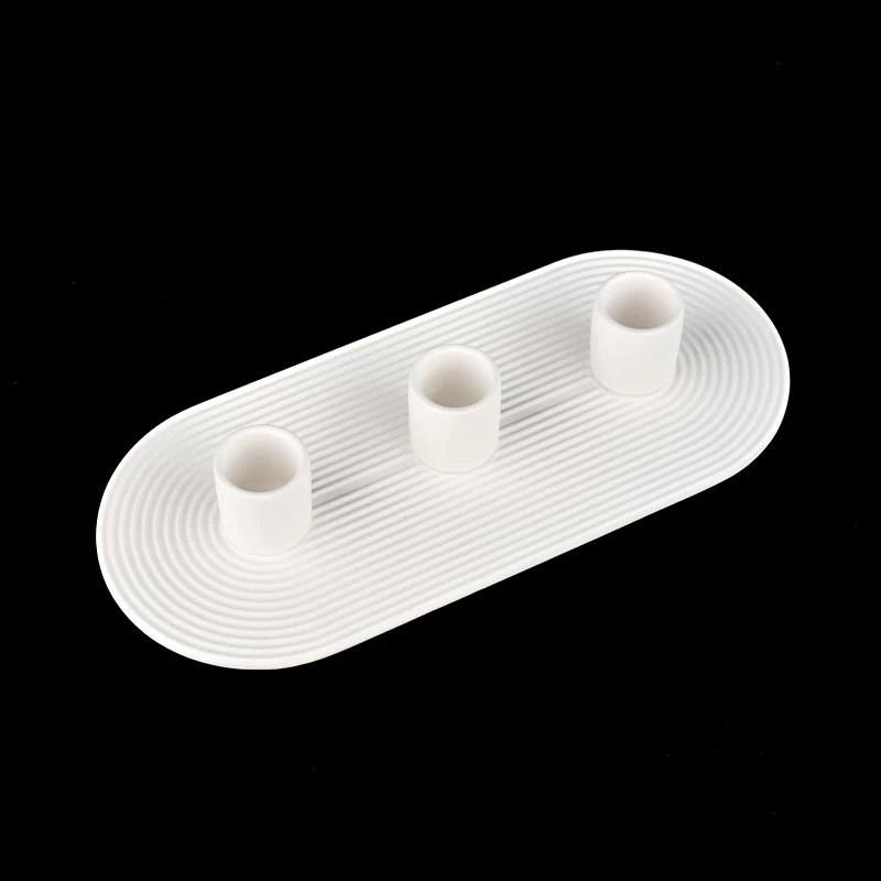set of 3 white ceramic candle sticks holder