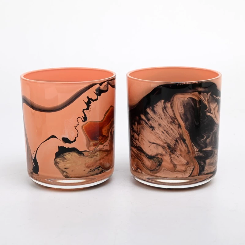 Bougeoir en verre décoratif 8oz orange et noir mélangé