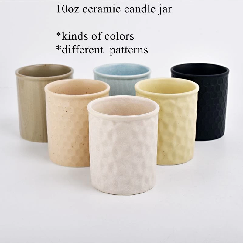 black honeycomb debossed pattern ceramic candle vessel