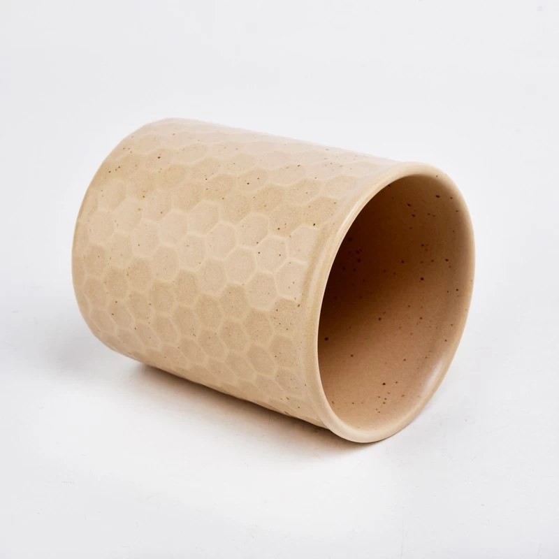 Pot de bougie en céramique à motif en nid d'abeille de 13 oz