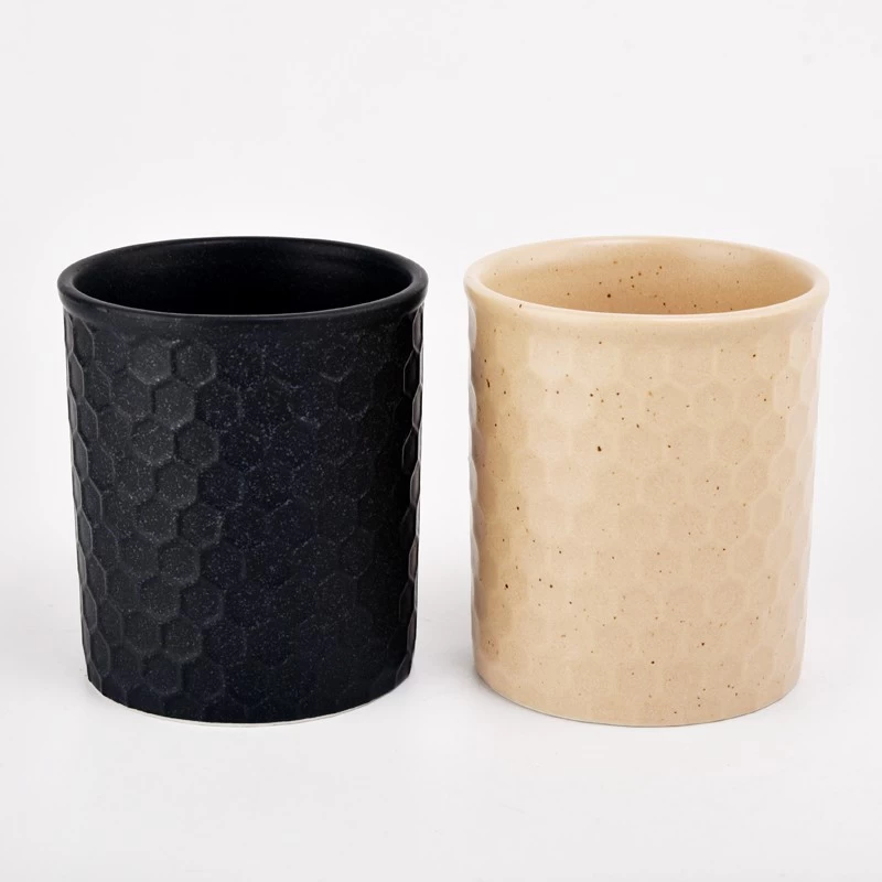 13oz honeycomb debossed pattern ceramic candle jar