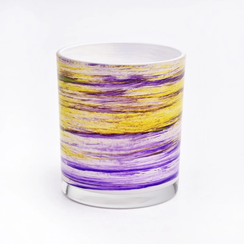 luxury stripes color painting glass candle jar