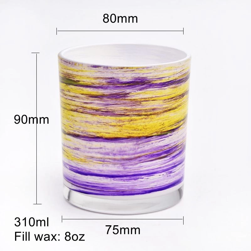 luxury stripes color painting glass candle jar