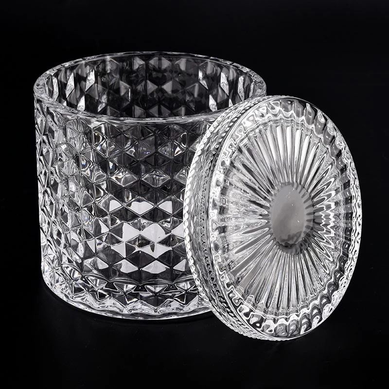 Pot à bougie en verre irisé avec couvercles Bougeoir en verre holographique Pot à bougie en verre diamant