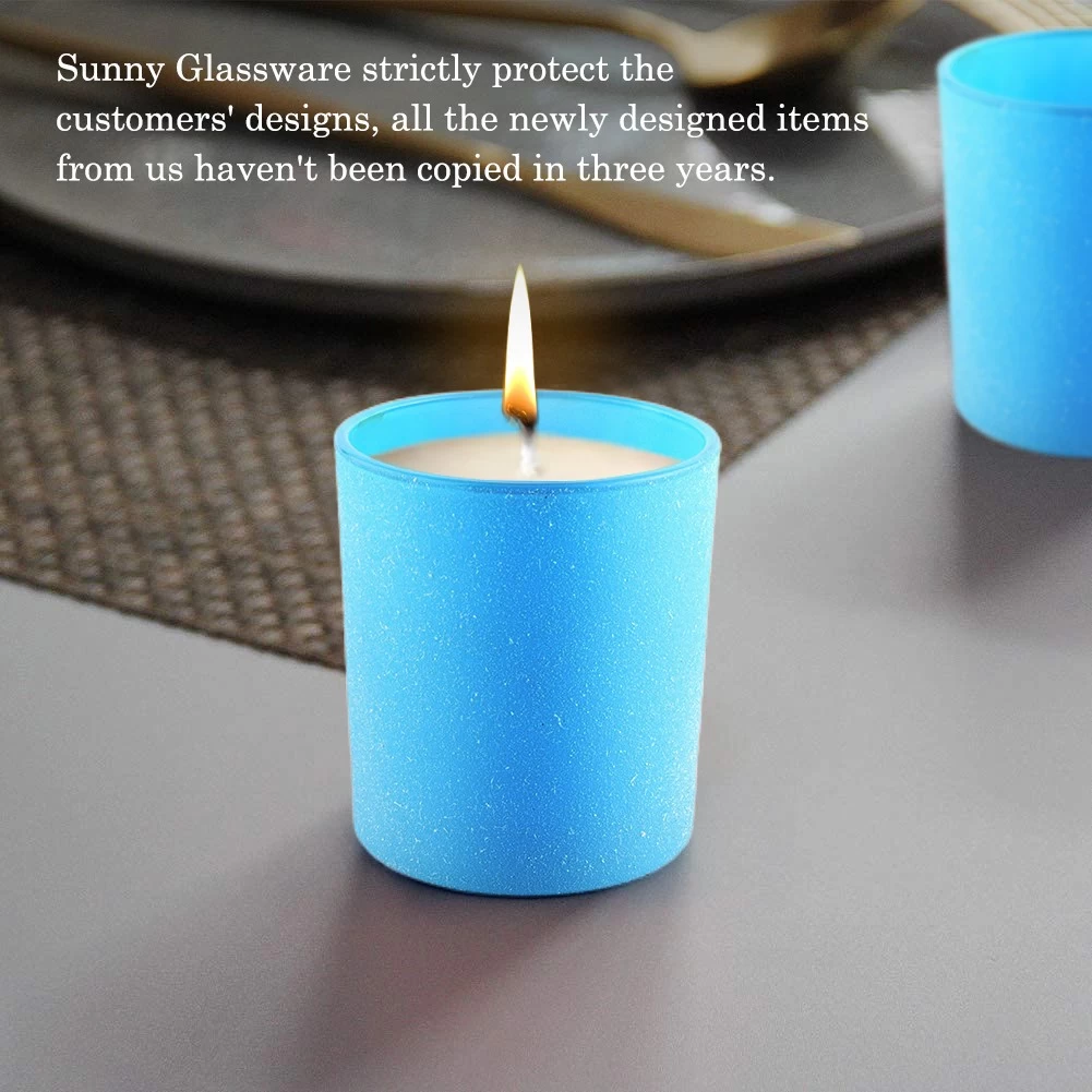 Luxury Custom blue Glass Container Round Shape Clear Candle Jar Empty Glass Candle Holder