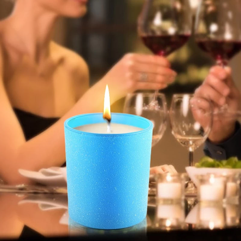 Luxury Custom blue Glass Container Round Shape Clear Candle Jar Empty Glass Candle Holder