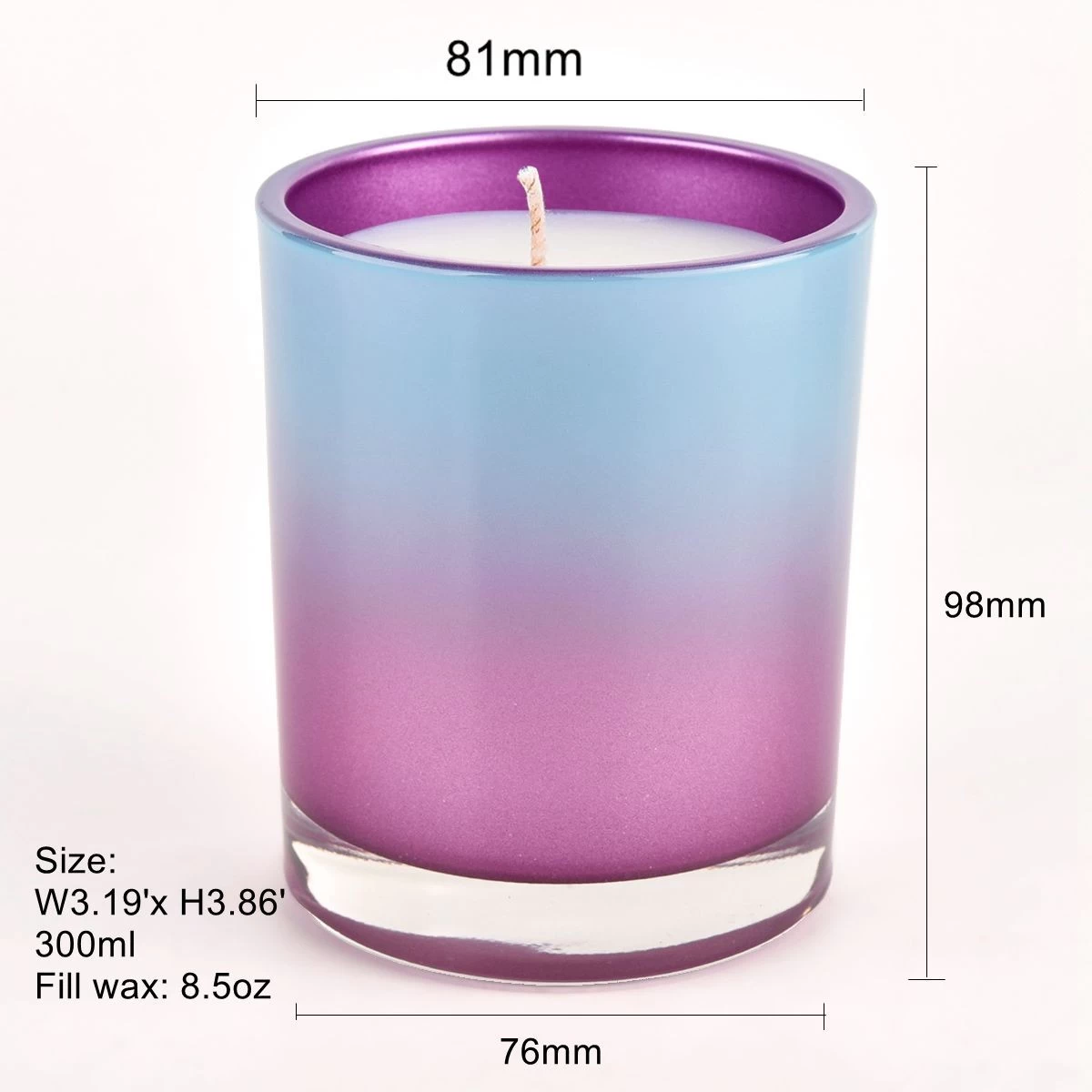 luxury 8.4oz gradient color glass candle jar