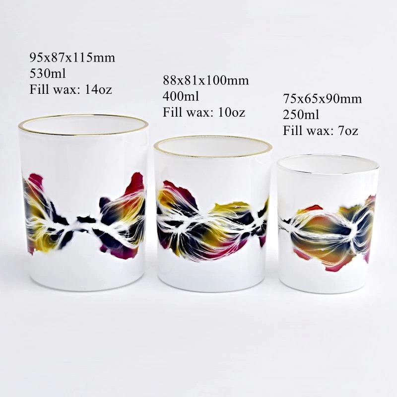 luxury gold rim artwork 14oz glass candle jar