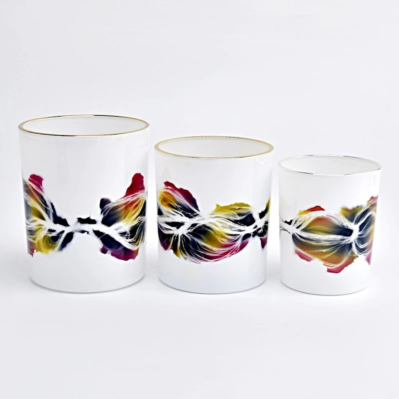 luxury gold rim artwork 14oz glass candle jar