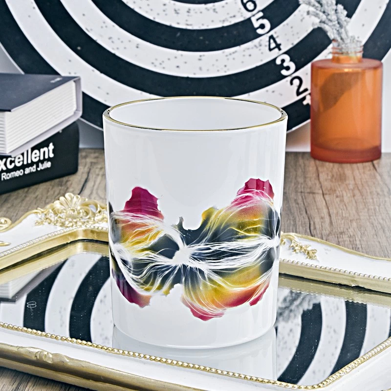 luxury gold rim artwork 14oz glass candle jar