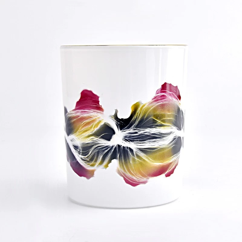 luxury gold rim artwork 14oz glass candle jar