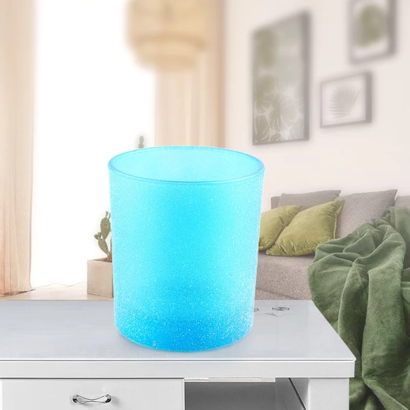 Wholesale Hot Sale Unique Home Decors Bule Candle Jars Frosted Glass Candle Jar