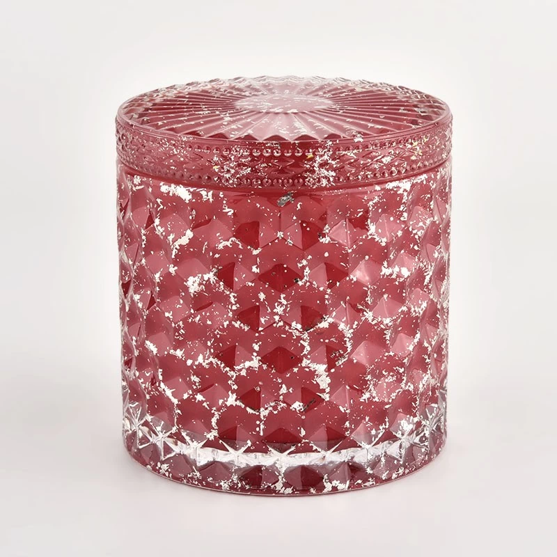 Diamond glass candle jar with glass lids for wholesale 