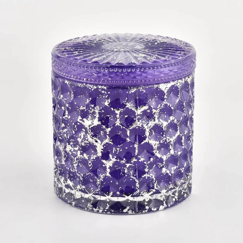 Diamond glass candle jar with glass lids for wholesale 