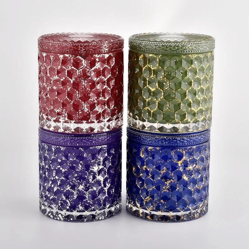 Diamond glass candle jar with glass lids for wholesale