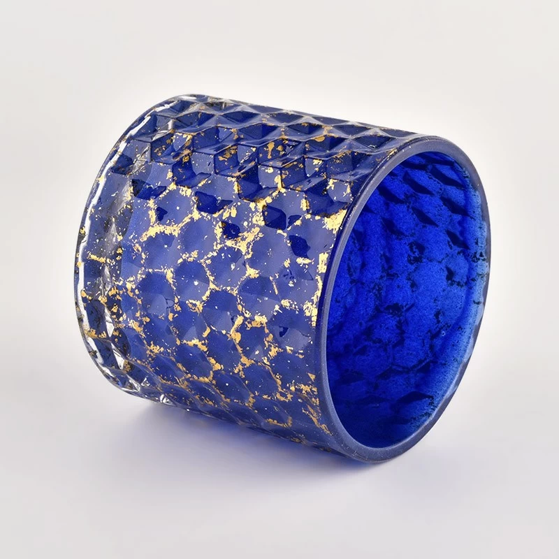 Diamond glass candle jar with glass lids for wholesale