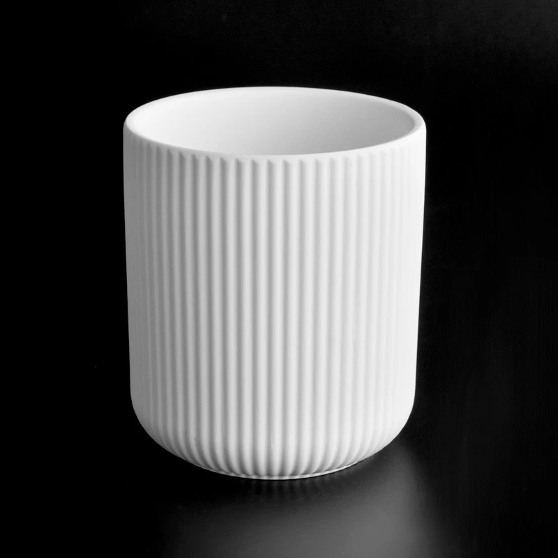 400ml Matte White Ceramic Candle Vessels Striped Ceramic Candle Vessels Wholesale