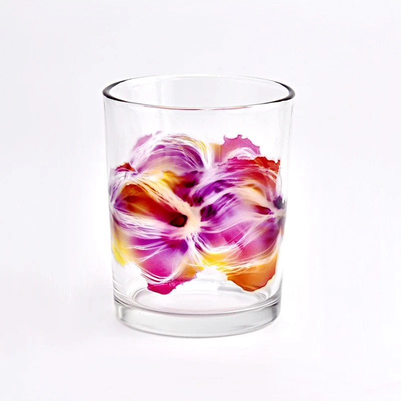 luxury clear glass candle jar with artwork printing 