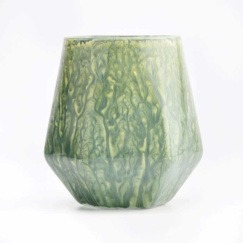 China luxury art painting green glass candle holder supplier manufacturer