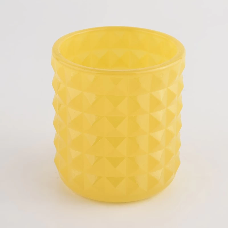 8oz glass candle vessel with emboss logo yellow glass jar supplier