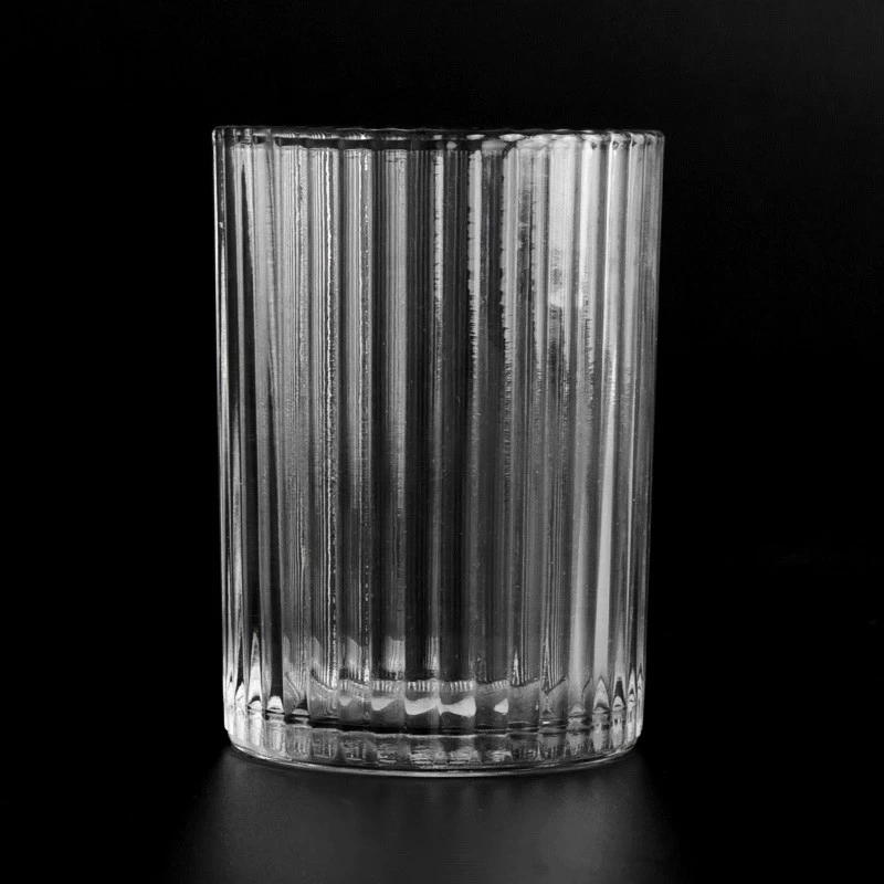 China wholesale 8oz vertical striped glass candle holder supplier manufacturer