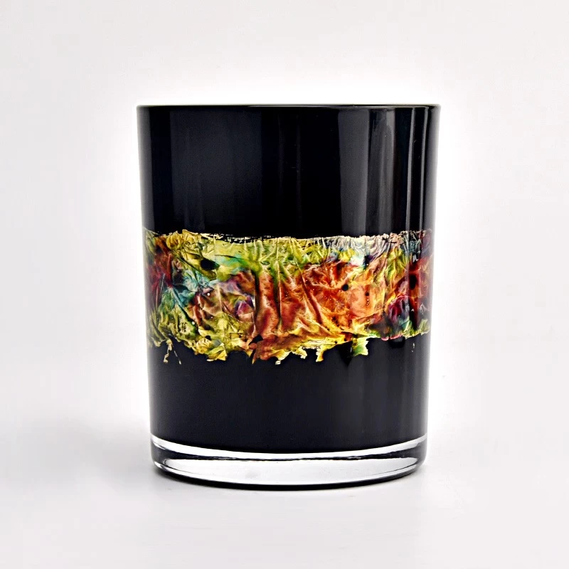 sealbhóir coinneal gloine péinte láimhe dubh só 14oz
