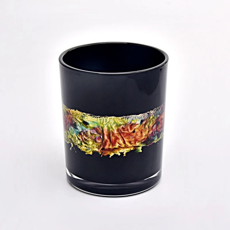 sealbhóir coinneal gloine péinte láimhe dubh só 14oz
