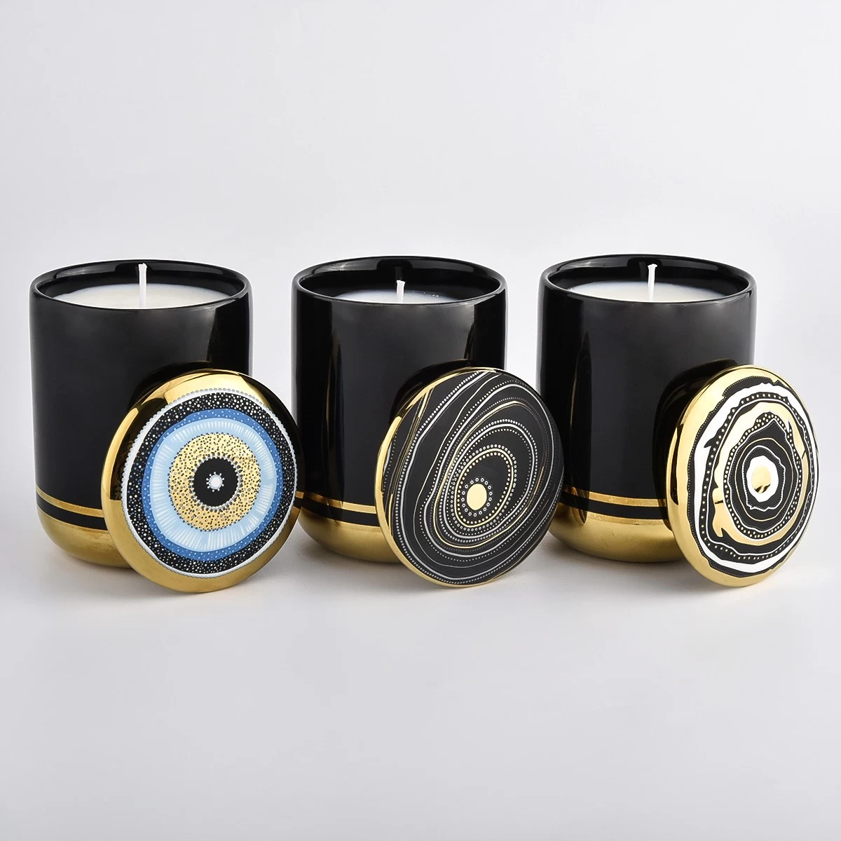 Customized Black Ceramic Candle Vessel with Lids