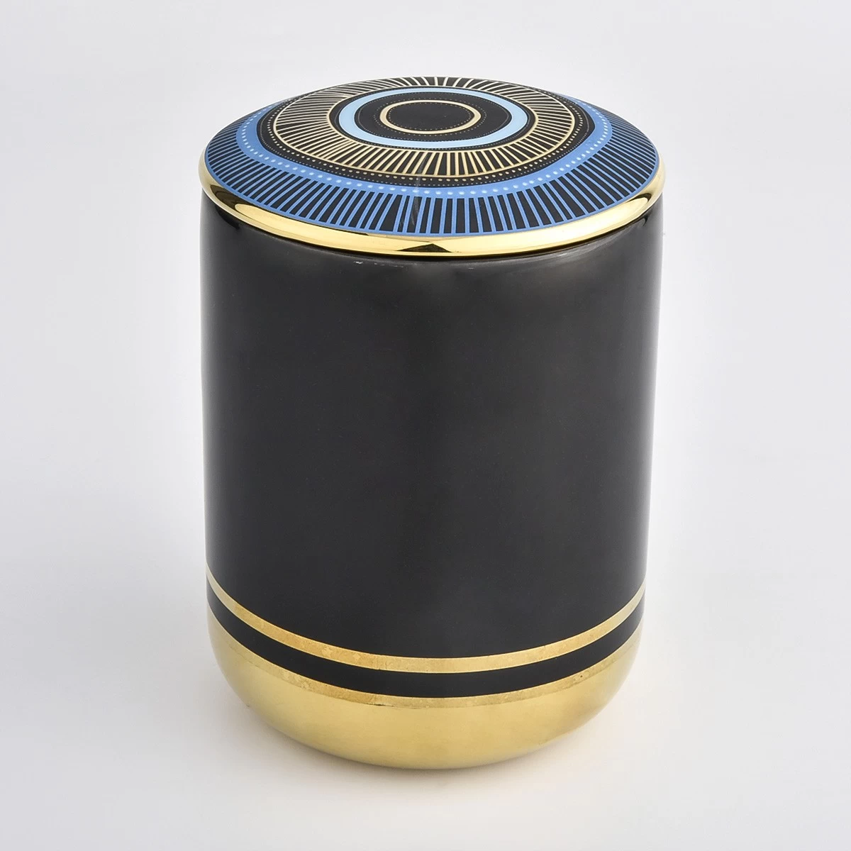 Customized Black Ceramic Candle Vessel with Lids