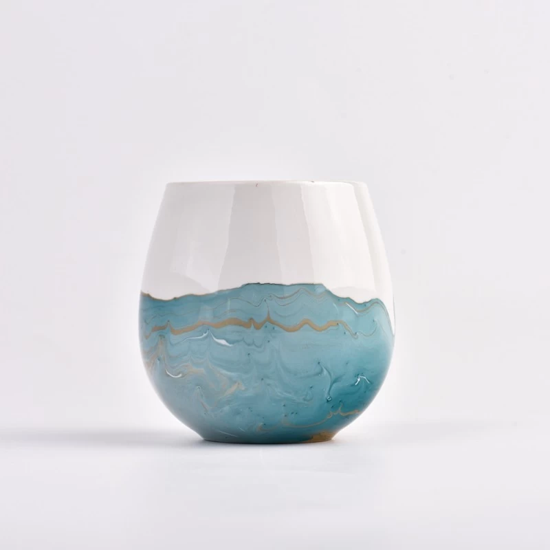 Kiina ylellinen valkoinen keraaminen kynttiläpurkki sinisellä taidemaalauksella valmistaja