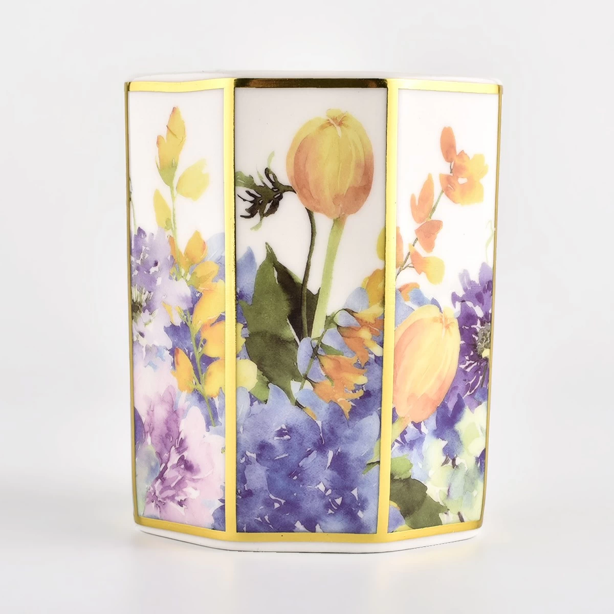 barattolo di candela in ceramica ottagonale di lusso con stampa grafica