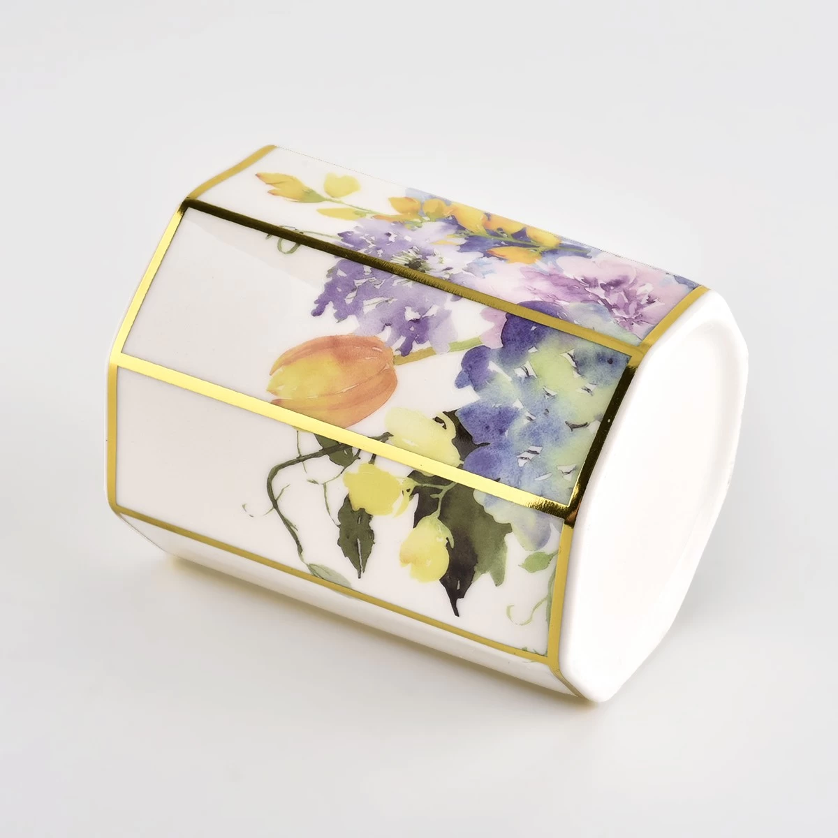 barattolo di candela in ceramica ottagonale di lusso con stampa grafica