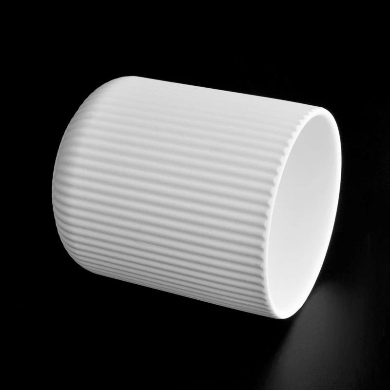 Customized deco on the 400ml vertical line shape ceramic candle holder for supplier
