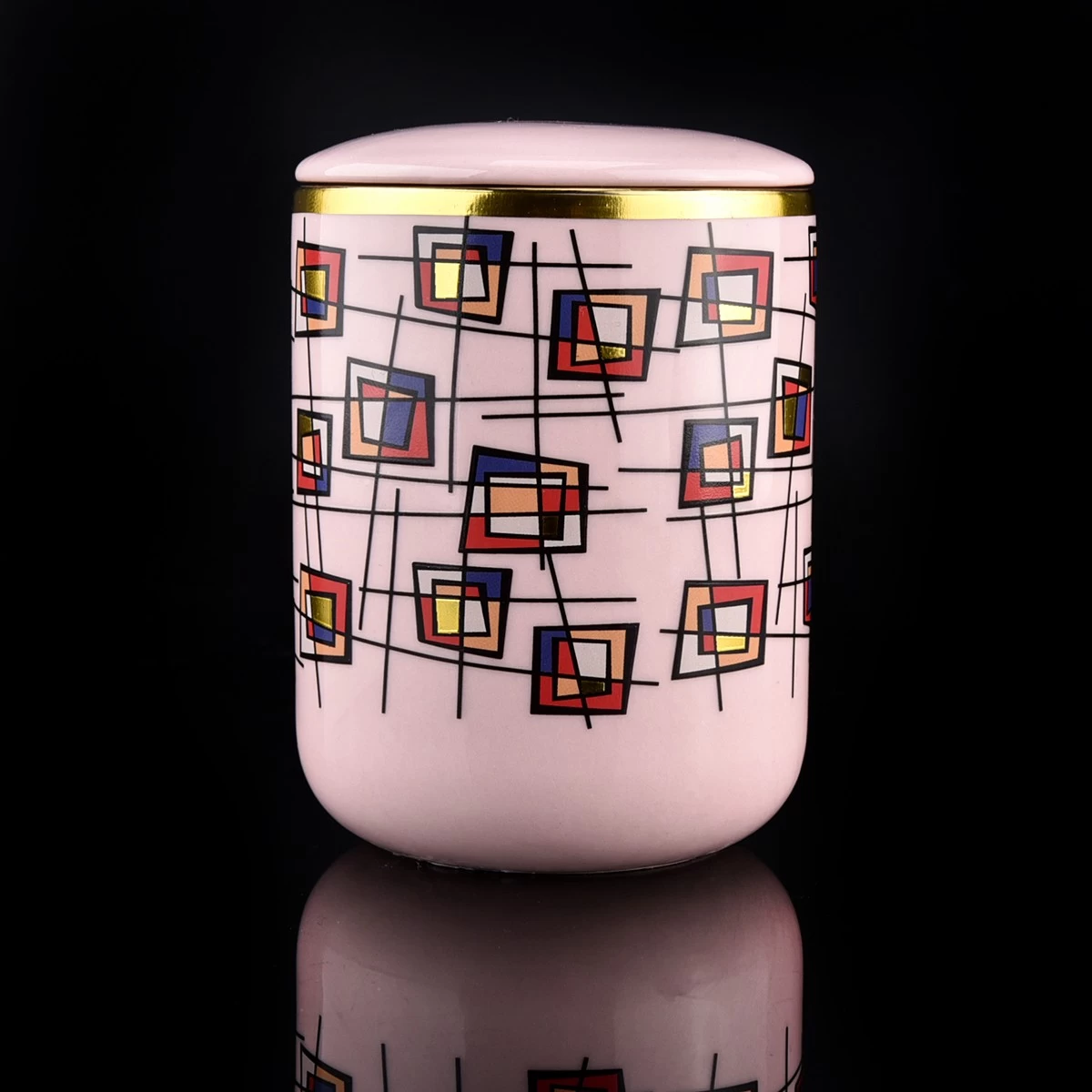 luxury pink ceramic artwork candle jar with lid