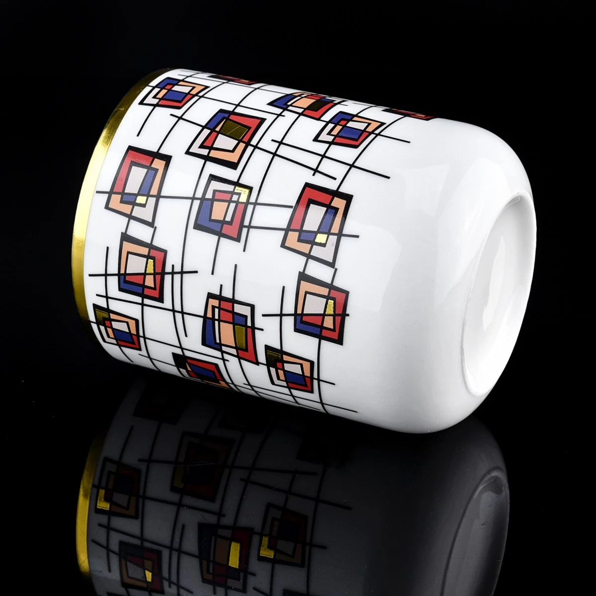 Toples lilin keramik putih 10oz dengan tutup