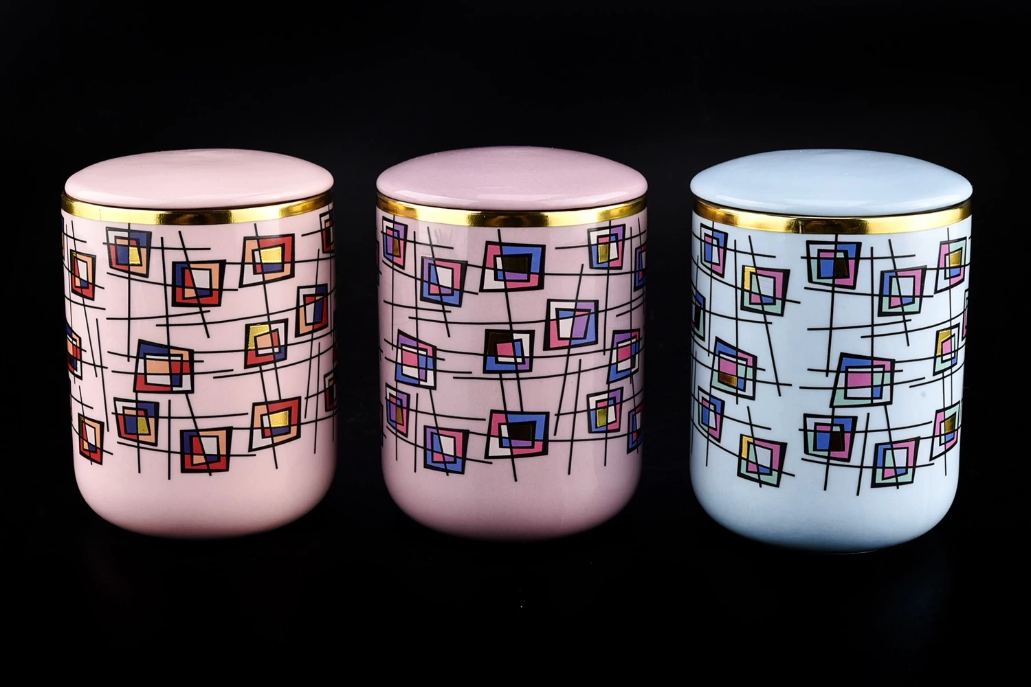 luxury pink ceramic artwork candle jar with lid