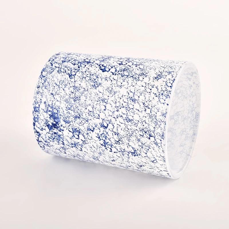 Wholesale 300ml glass candle jars with blue decoration for scented home