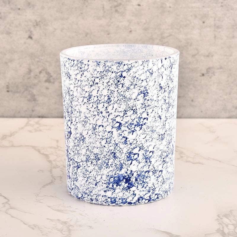 Wholesale 300ml glass candle jars with blue decoration for scented home