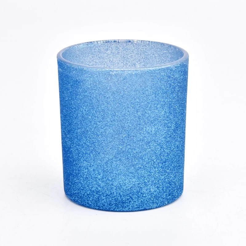 Cat mutiara warna biru mewah pada pemegang lilin kaca 300ml untuk diborong