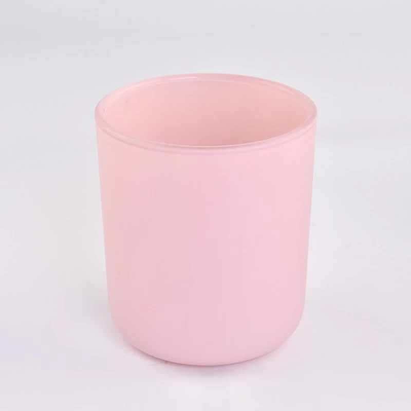 14oz round bottom matte pink glass candle jar