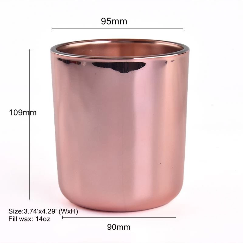 hot sales 14oz rose gold round bottom glass candle jar