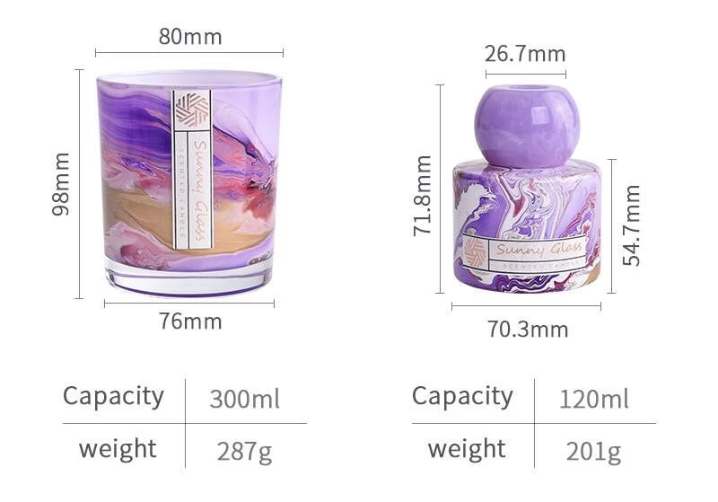 Marble Aromatherapy Reed Diffuser Bottle With Glass Candle Holder Sets Gift