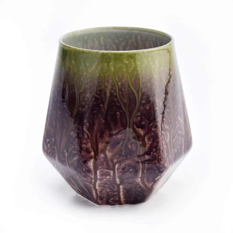 Customized rock effect deco on the 300ml irregular glass candle jar for wholesale